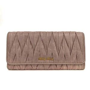 MIU MIU Logo Gather Leather Long Bifold Wallet Pink/2BJ1038